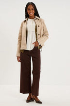 Women's Dark Brown Cropped Wide-Leg Pants with Patch Pockets