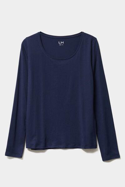 Women's Navy Cotton Crew-Neck Long-Sleeve T-Shirt