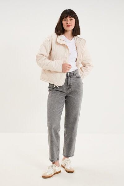 Women's Light Grey Wash High-Waist Cropped Mom Jeans