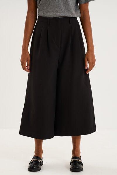 Women's Black High-Waist Wide-Leg Culottes