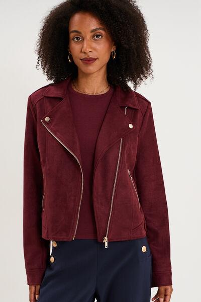 Women's Dark Burgundy Fitted Suedette Biker Jacket