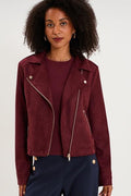 Women's Dark Burgundy Fitted Suedette Biker Jacket