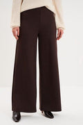 Women's Dark Brown Elasticated-Waist Fluid Wide-Leg Pants