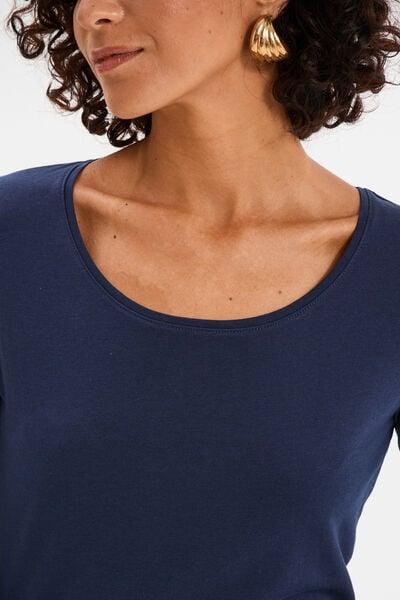 Women's Navy Cotton Crew-Neck Long-Sleeve T-Shirt