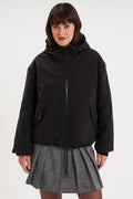 Women's Black Reversible Faux-Fur Hooded Parka