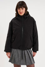 Women's Black Reversible Faux-Fur Hooded Parka