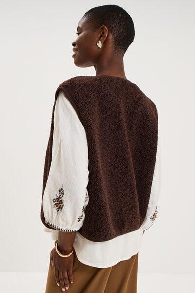Women's Dark Brown Sherpa Fleece Gilet