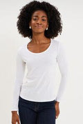 Women's White Cotton Long-Sleeve Crew Neck Tee