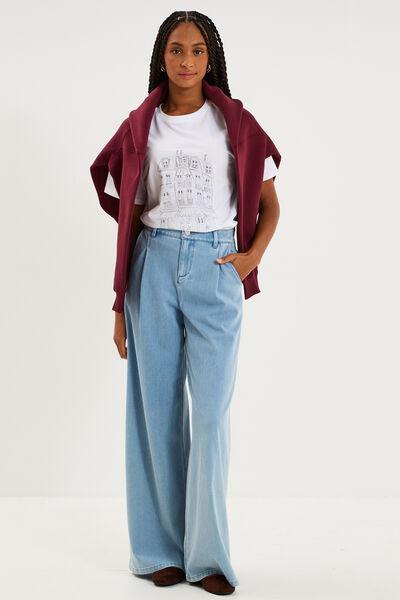 Women's Mid-Rise Pin-Tuck Wide Leg Jeans Triple Stone