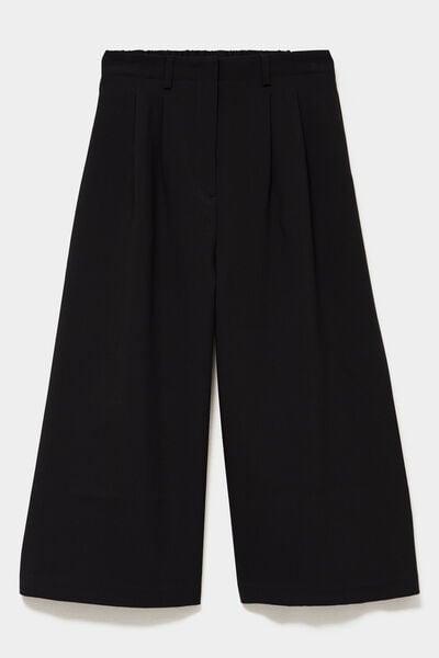 Women's Black High-Waist Wide-Leg Culotte Pants
