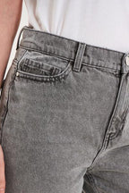 Women's Light Grey Wash High-Waist Cropped Mom Jeans
