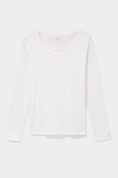 Women's White Cotton Crew-Neck Long-Sleeve T-Shirt