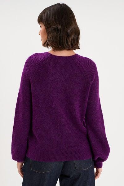 Women's Dark Purple Crew-Neck Balloon-Sleeve Sweater