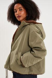 Women's Khaki Reversible Faux-Fur Hooded Parka