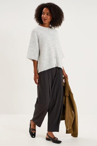 Women's Light Grey Short-Sleeve Buttoned Cardigan