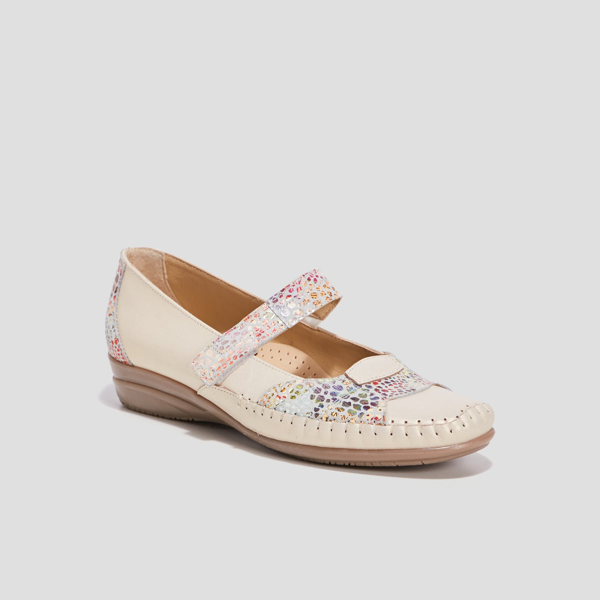 Ballerines à scratch en cuir pied large sable femme - 1