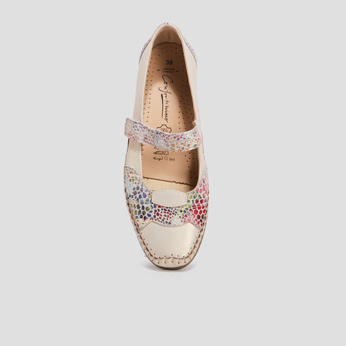 Ballerines à scratch en cuir pied large sable femme - 2