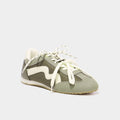 Baskets à lacets doubles semelle fine vert kaki femme - 1