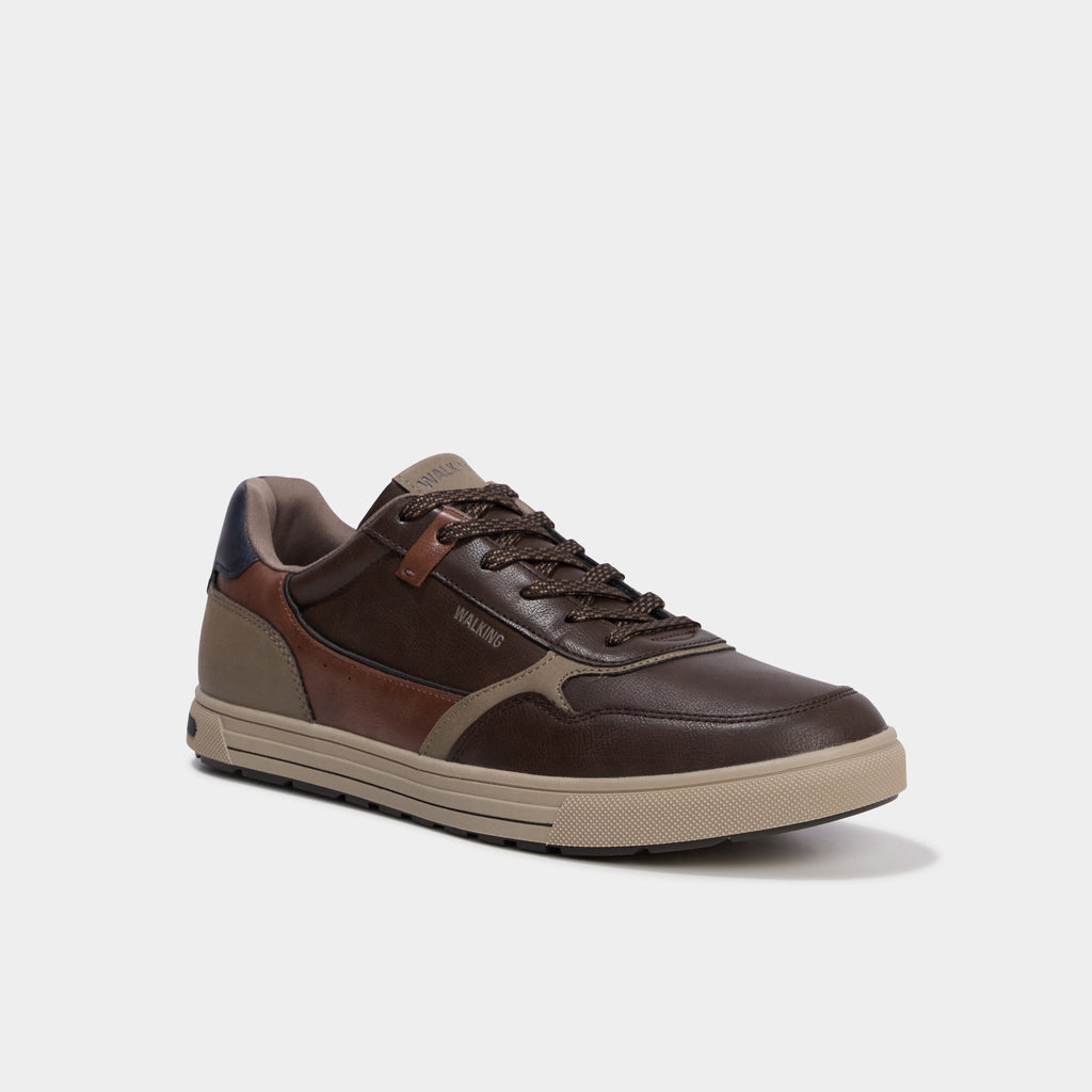 Baskets à lacets semelle plate bout rond marron homme - 1