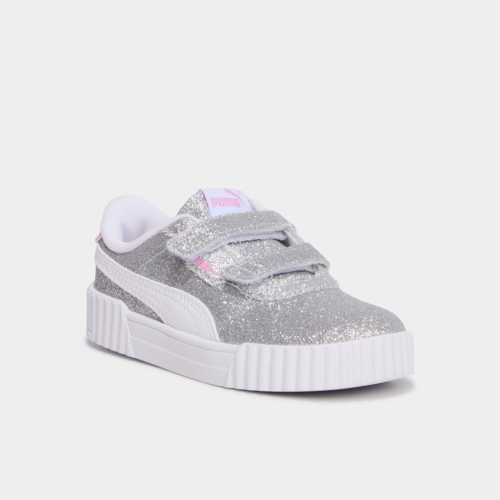 Baskets à scratchs et paillettes Puma gris argent fille - 1