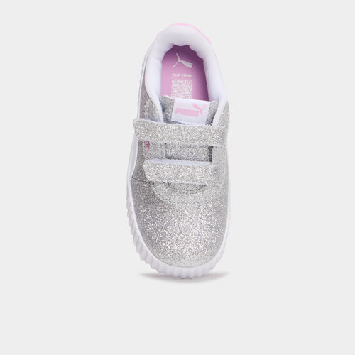 Baskets à scratchs et paillettes Puma gris argent fille - 2