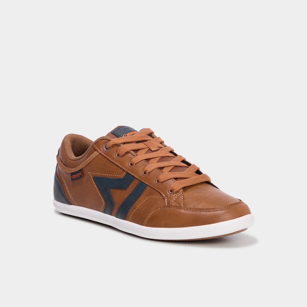 Baskets plates à lacets marron cognac homme - 1