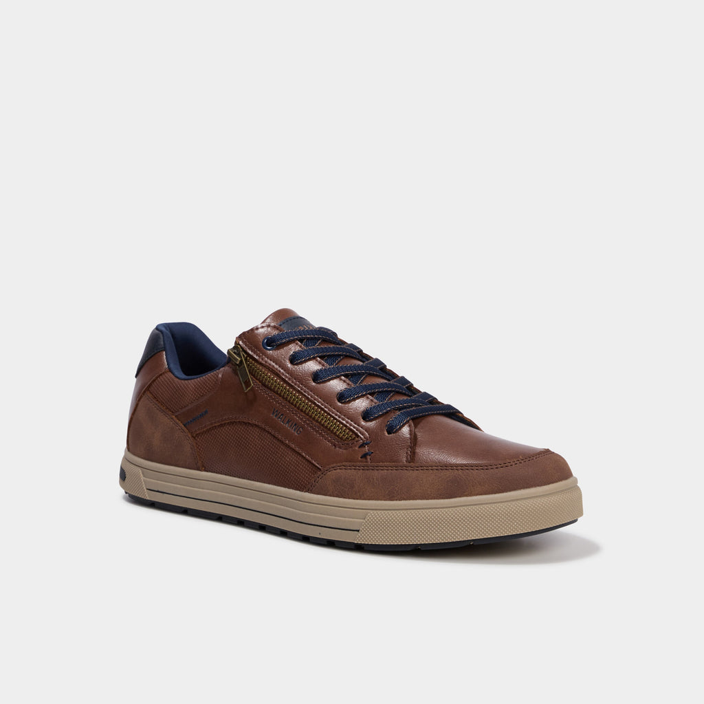Baskets zippées à lacets confort marron homme - 1