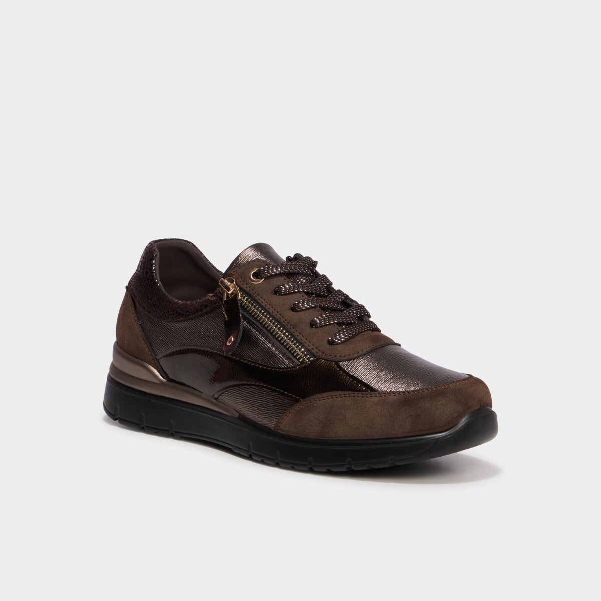 Baskets zippées à lacets marron femme - 1