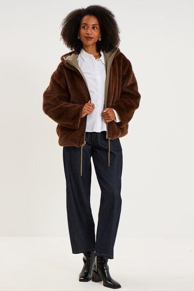 Women's Khaki Reversible Faux-Fur Hooded Parka