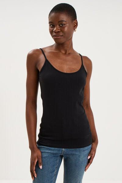 Women's Black Adjustable-Strap Cotton Camisole Tank Top