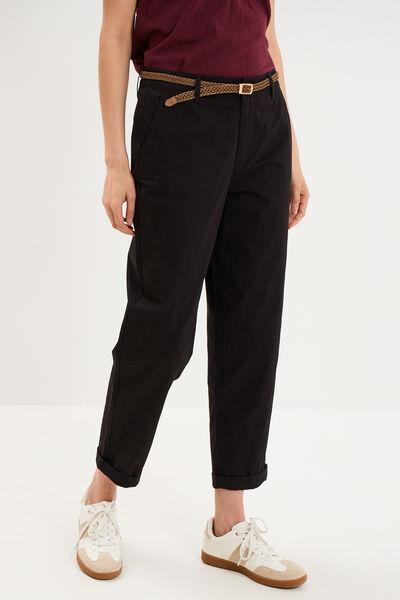 Women's Black Regular Chino with Woven Belt