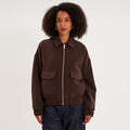 Blouson boîte zippé poches cargo marron foncé femme - 1