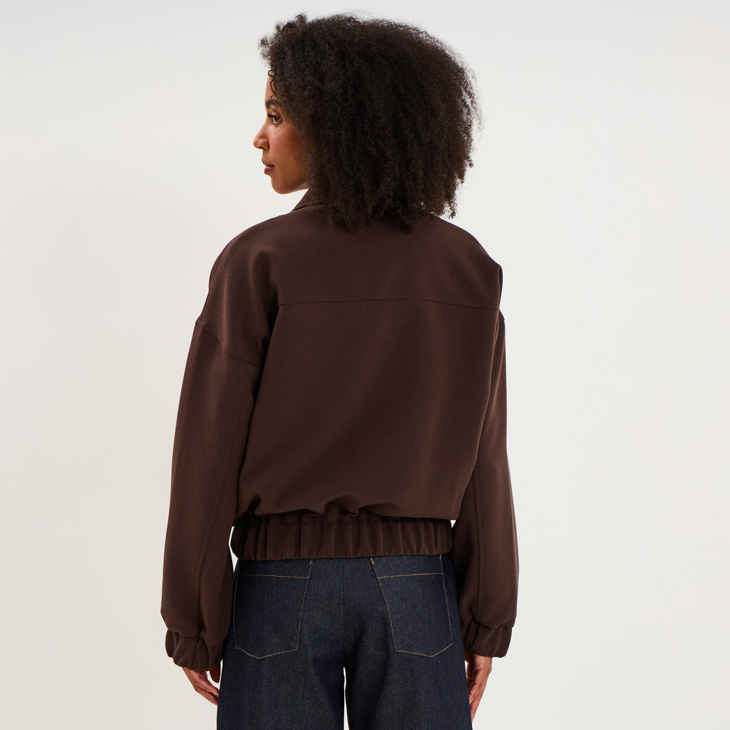 Blouson boîte zippé poches cargo marron foncé femme - 2