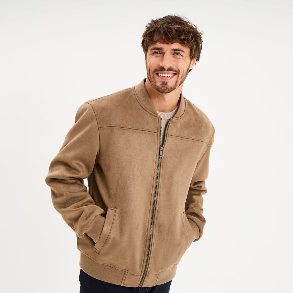 Blouson bomber effet suédine taupe homme - 1
