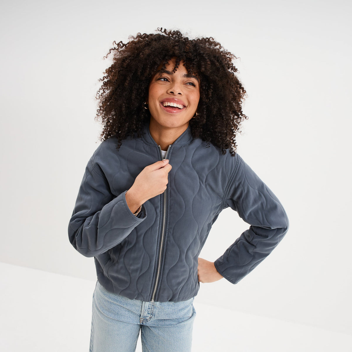 Blouson bomber matelassé rose poudrée femme - 3