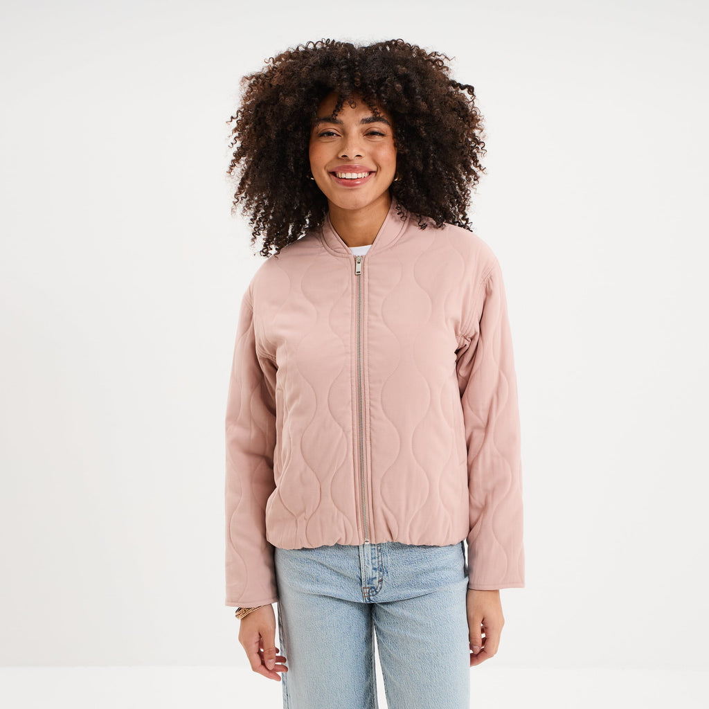 Blouson bomber matelassé rose poudrée femme - 1