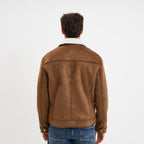 Blouson col aviateur effet suédine marron homme - 2