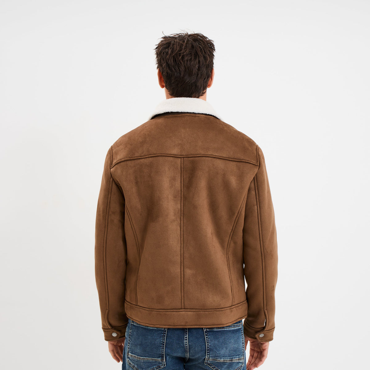 Blouson col aviateur effet suédine marron homme - 2
