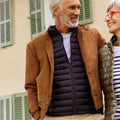 Blouson col biker en suédine zippé camel homme - 1