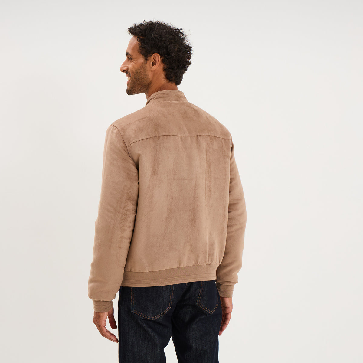 Blouson col biker en suédine zippé camel homme - 4