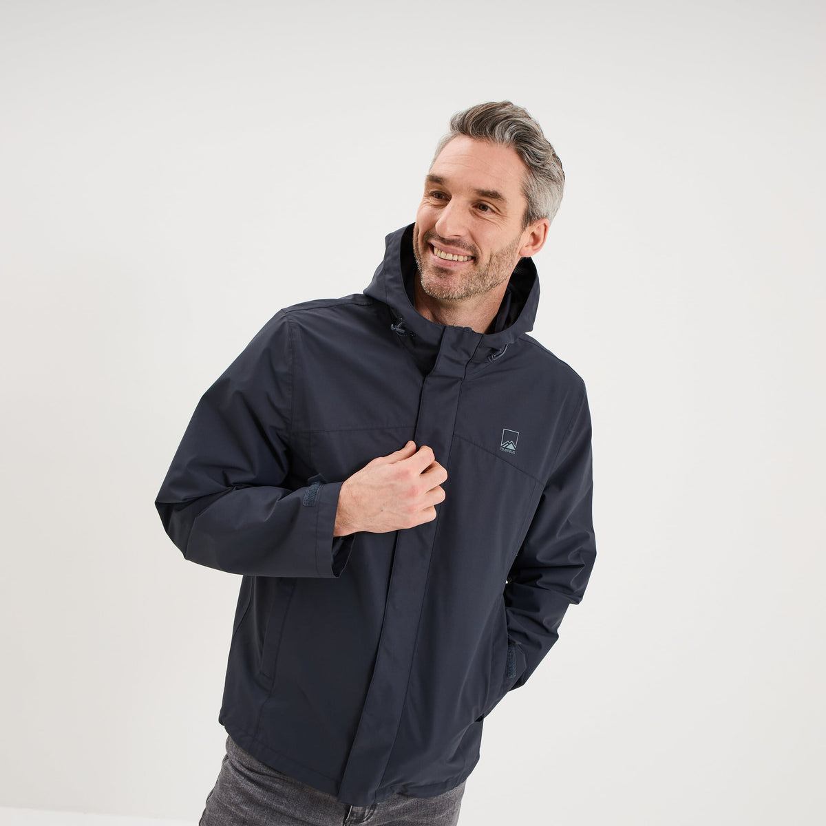 Blouson coupe-vent imperméable à capuche bleu foncé homme - 1