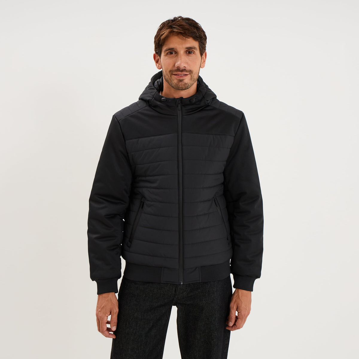 Blouson déperlant à capuche noir homme - 1