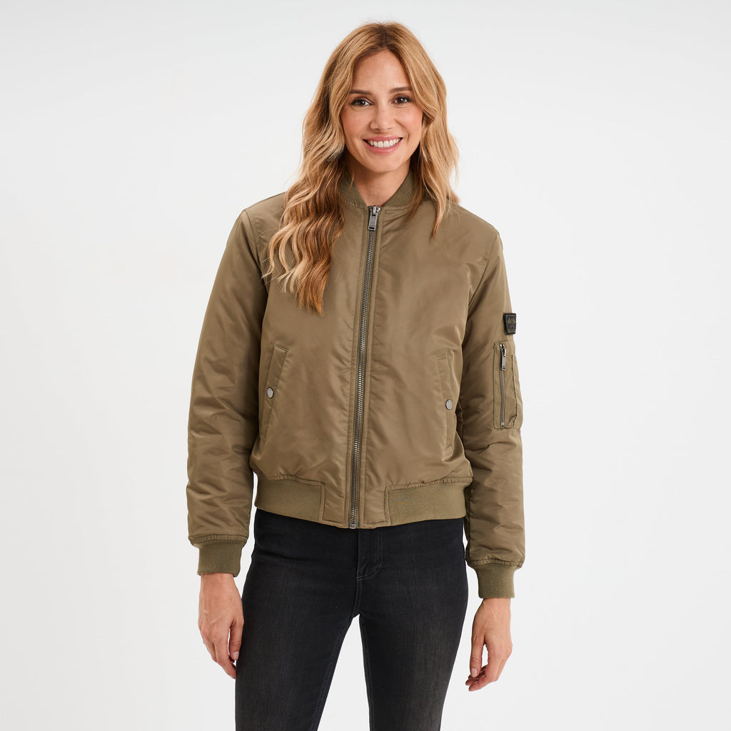 Blouson déperlant col teddy vert kaki femme - 1