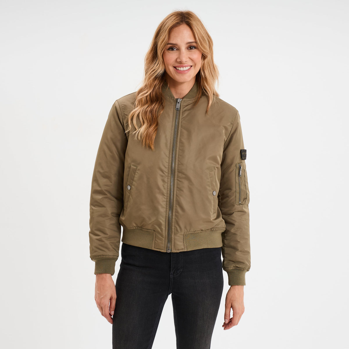 Blouson déperlant col teddy vert kaki femme - 1