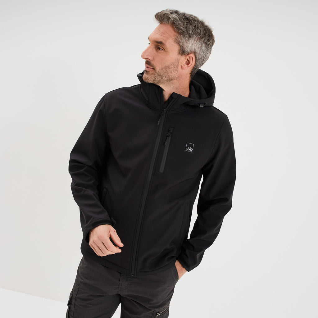 Blouson déperlant fourré à capuche noir homme - 1