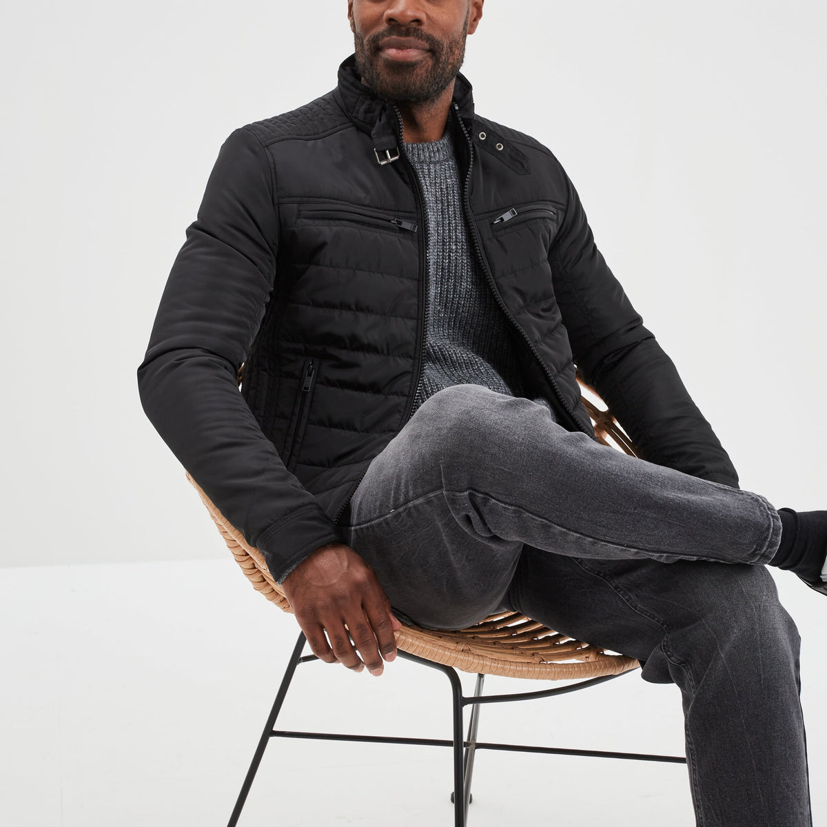 Blouson droite zippée noir homme - 1