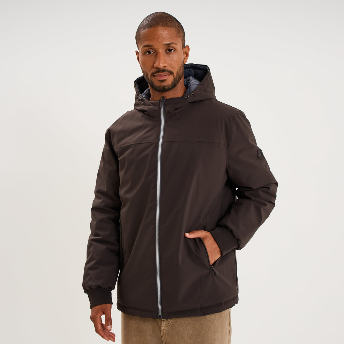 Blouson réversible à capuche zippé beige homme - 5