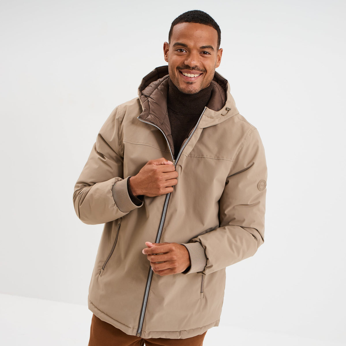 Blouson réversible à capuche zippé beige homme - 9