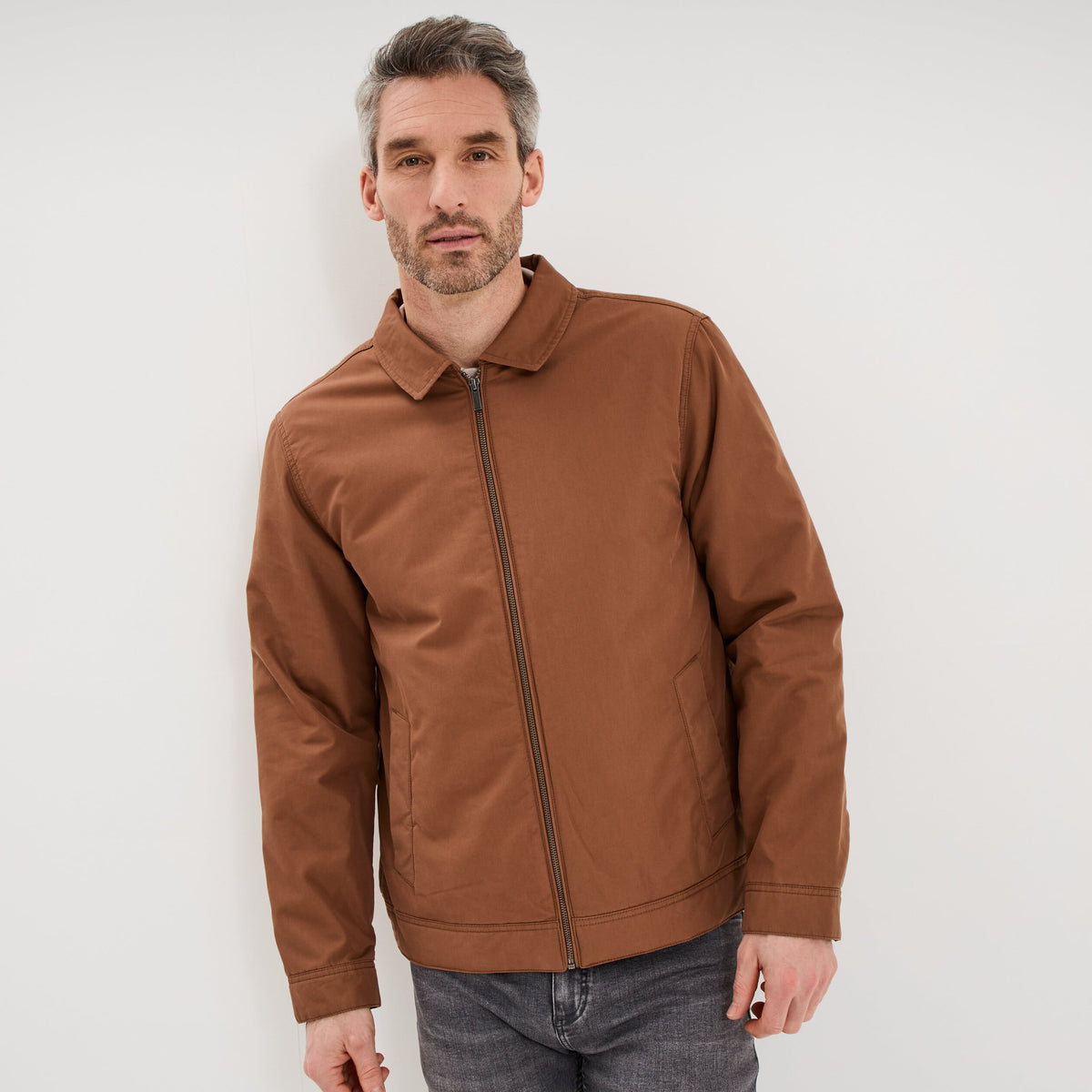 Blouson zippé doublé col à revers taupe homme - 3