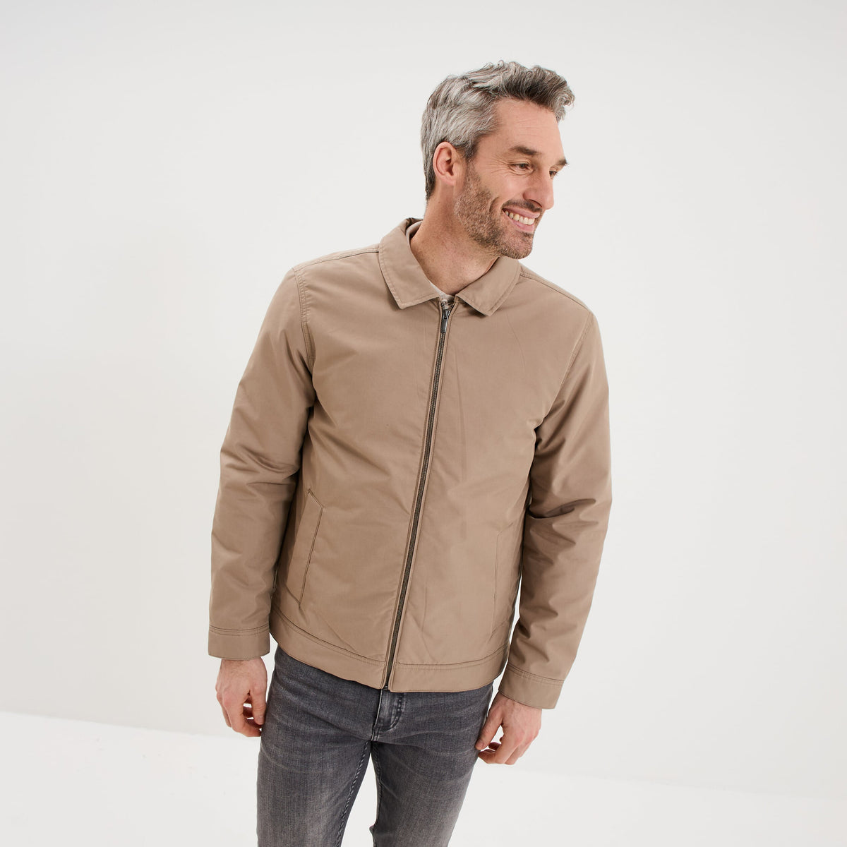 Blouson zippé doublé col à revers taupe homme - 1